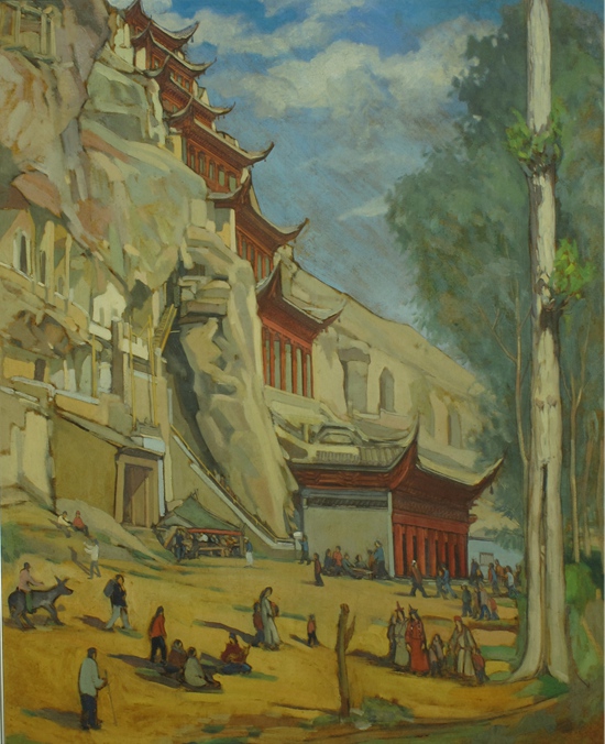 《莫高窟四月初八庙会》,浙江省博物馆藏。河北省博物院供图