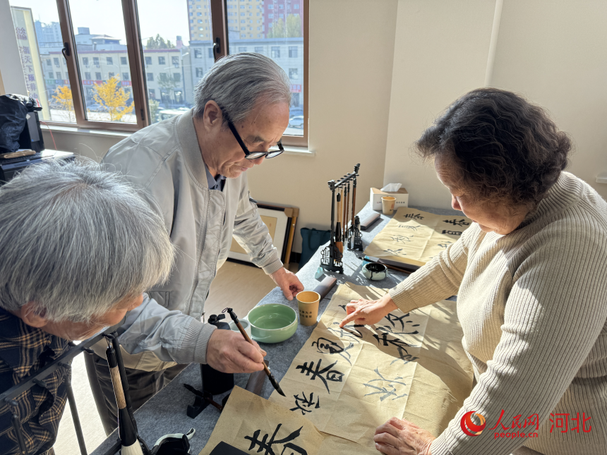 长者在福天下（正定）颐养项目内练习书法。人民网记者 朱延生摄
