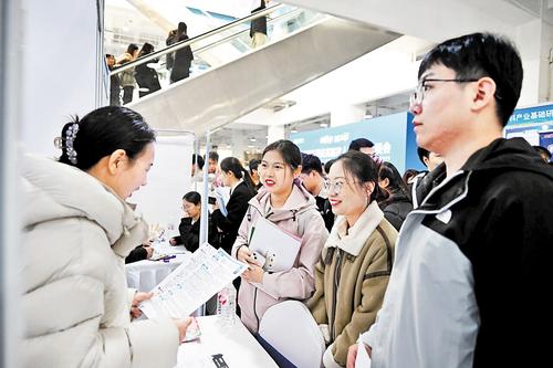 2025年，我省各地团组织积极开展就业引航活动，助力青年拓宽择业视野、提升求职能力。图为2025年11月8日，求职者在石家庄国际博览中心了解用人信息。 本报记者 赵永辉摄